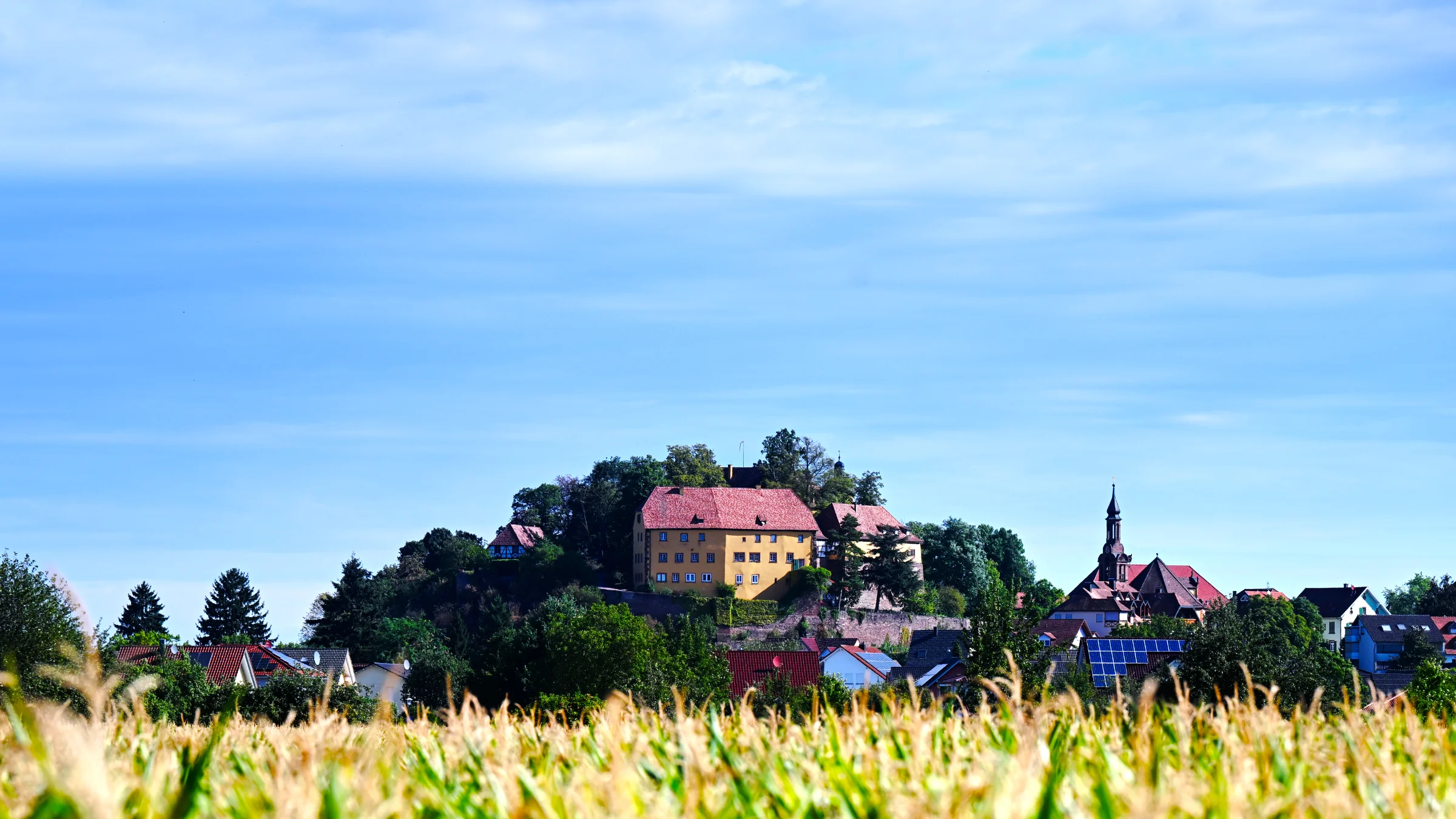Mahlberg im Überblick mit dem Mahlberger Schloss im Mittelpunkt